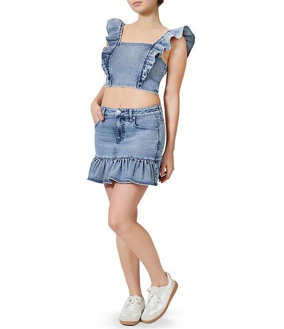 Stevie by Steve Madden Denim High Rise Ruffle Hem Skirt Product Image