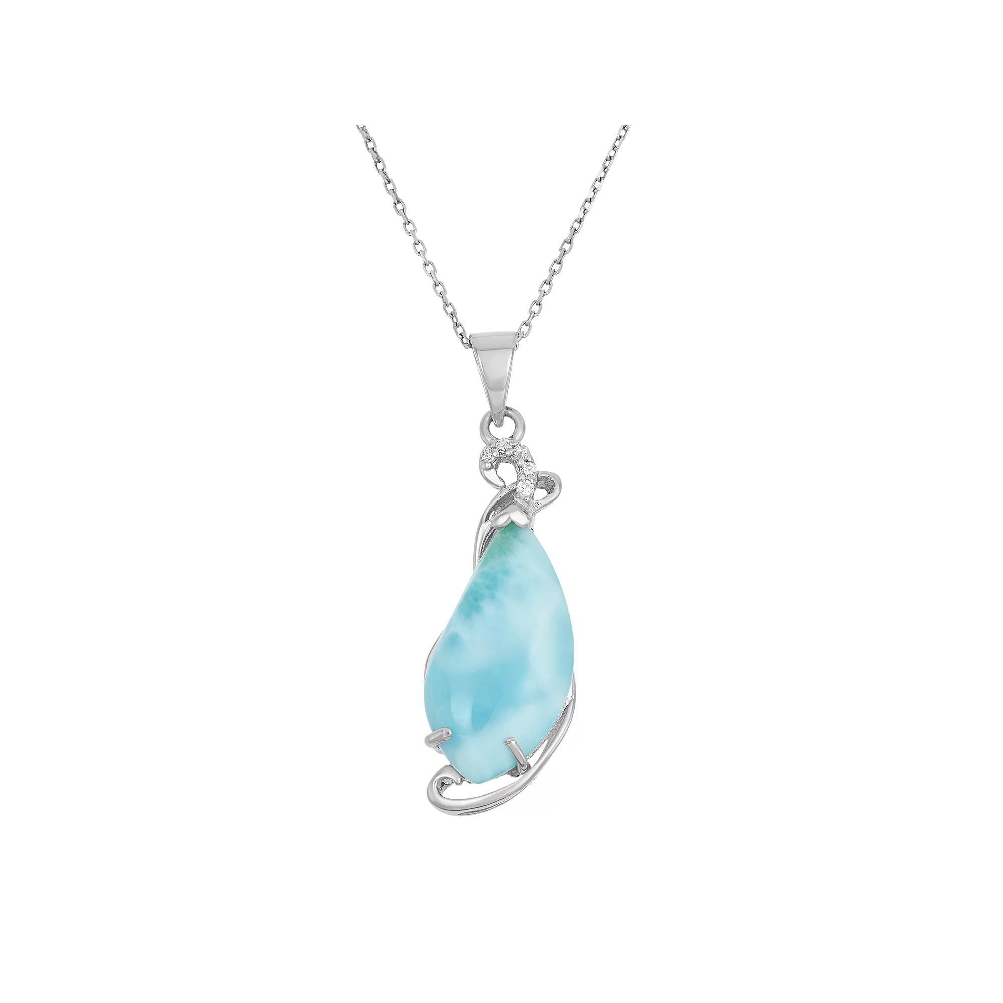 Larimar & Cubic Zirconia Sterling Silver Pendant Necklace, Women's, Size: 18", Blue Product Image