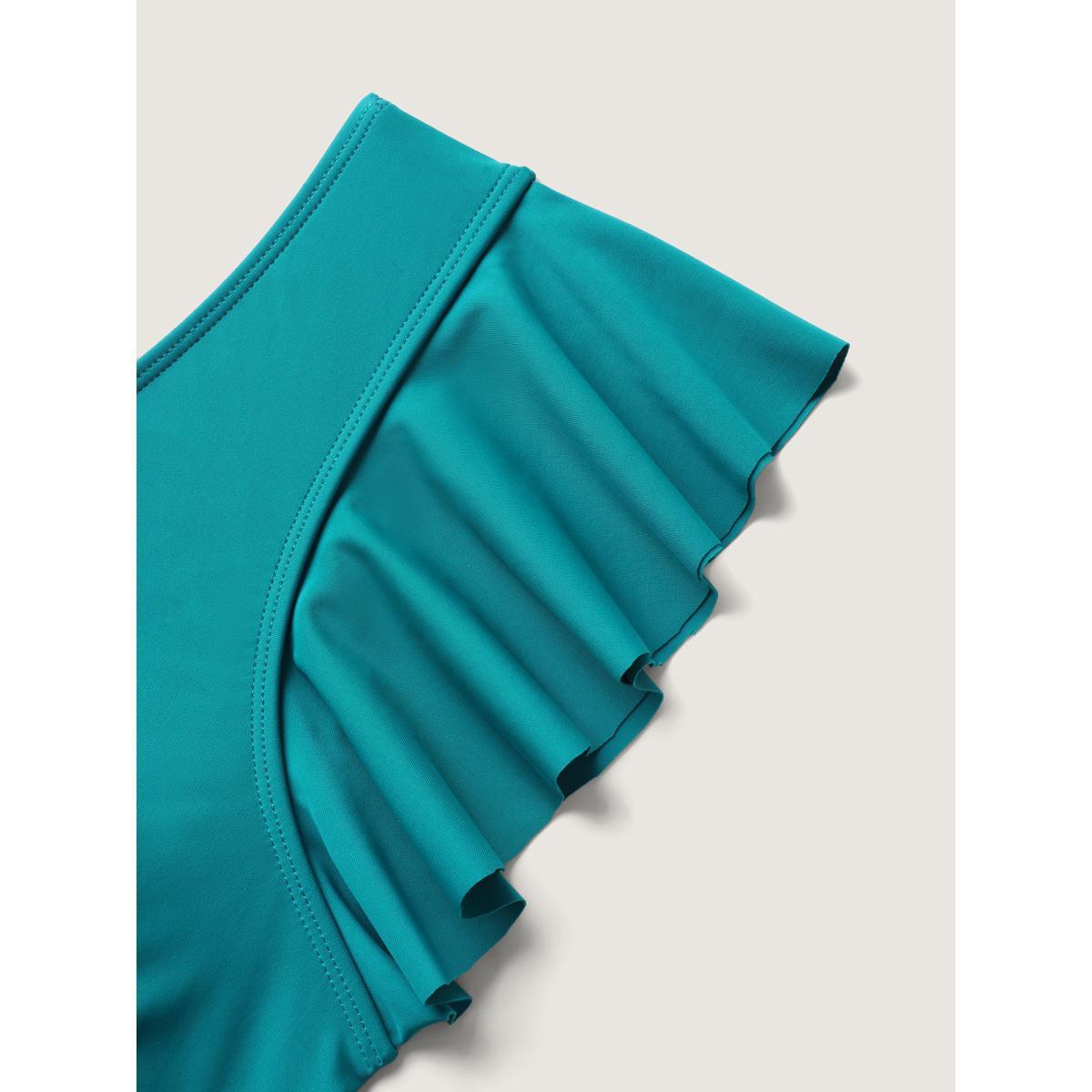Plus Size Twist Front Fit and Flare Swim Top Women's Swimwear Teal Beach Twist High stretch Bodycon V-neck Curve Swim Tops BloomChic 22-24/3X Product Image