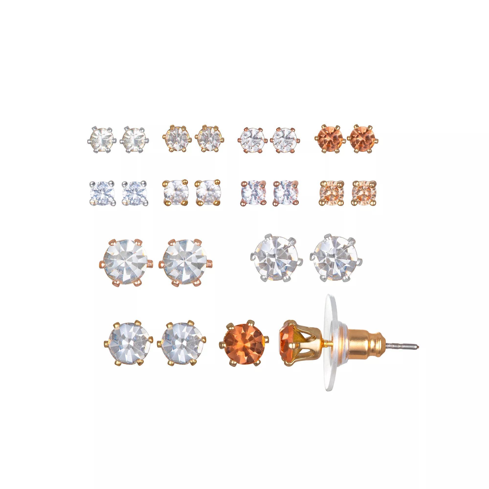 LC Lauren Conrad Tri Tone Stud Earring Set, Women's, Multi Product Image