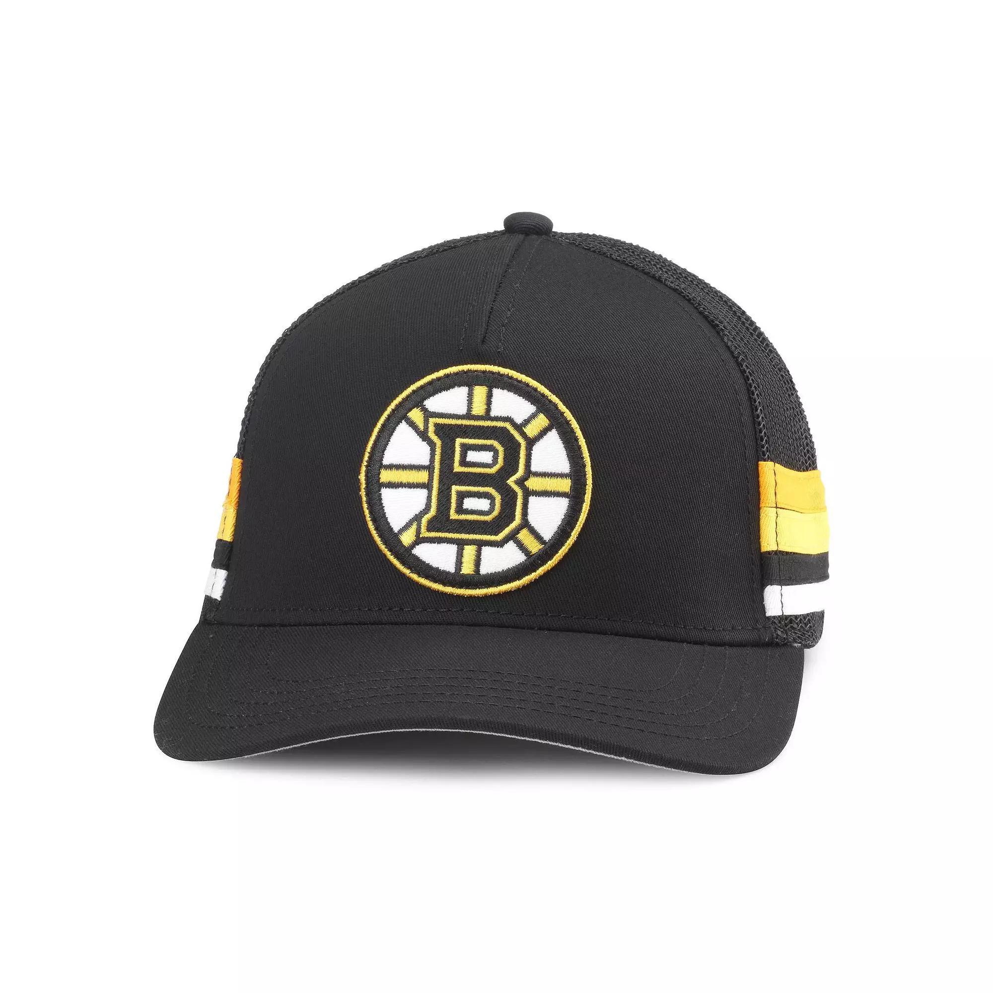 Men's American Needle Black Boston Bruins HotFoot Stripes Trucker Adjustable Hat Product Image