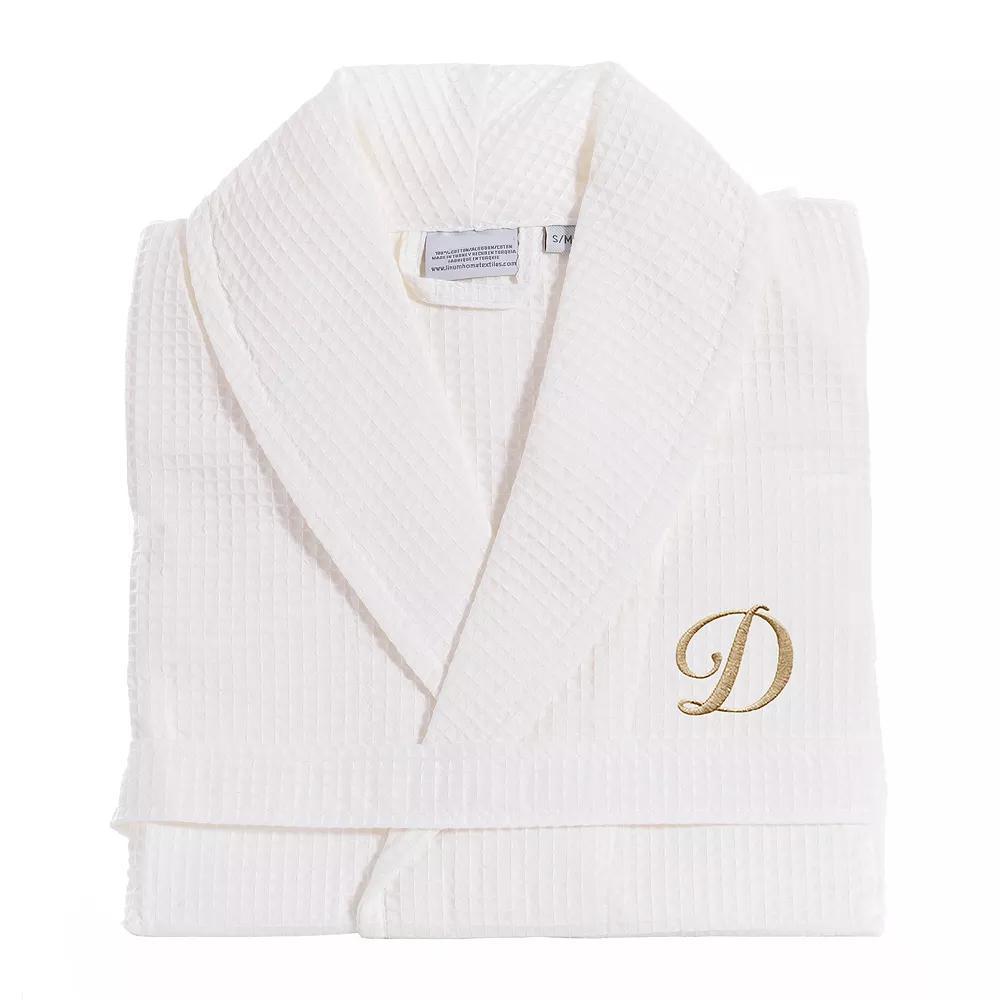 Linum Home Textiles Turkish Cotton Personalized Waffle Weave Bathrobe, Women's, Size: Large/XL, White Gray F Product Image
