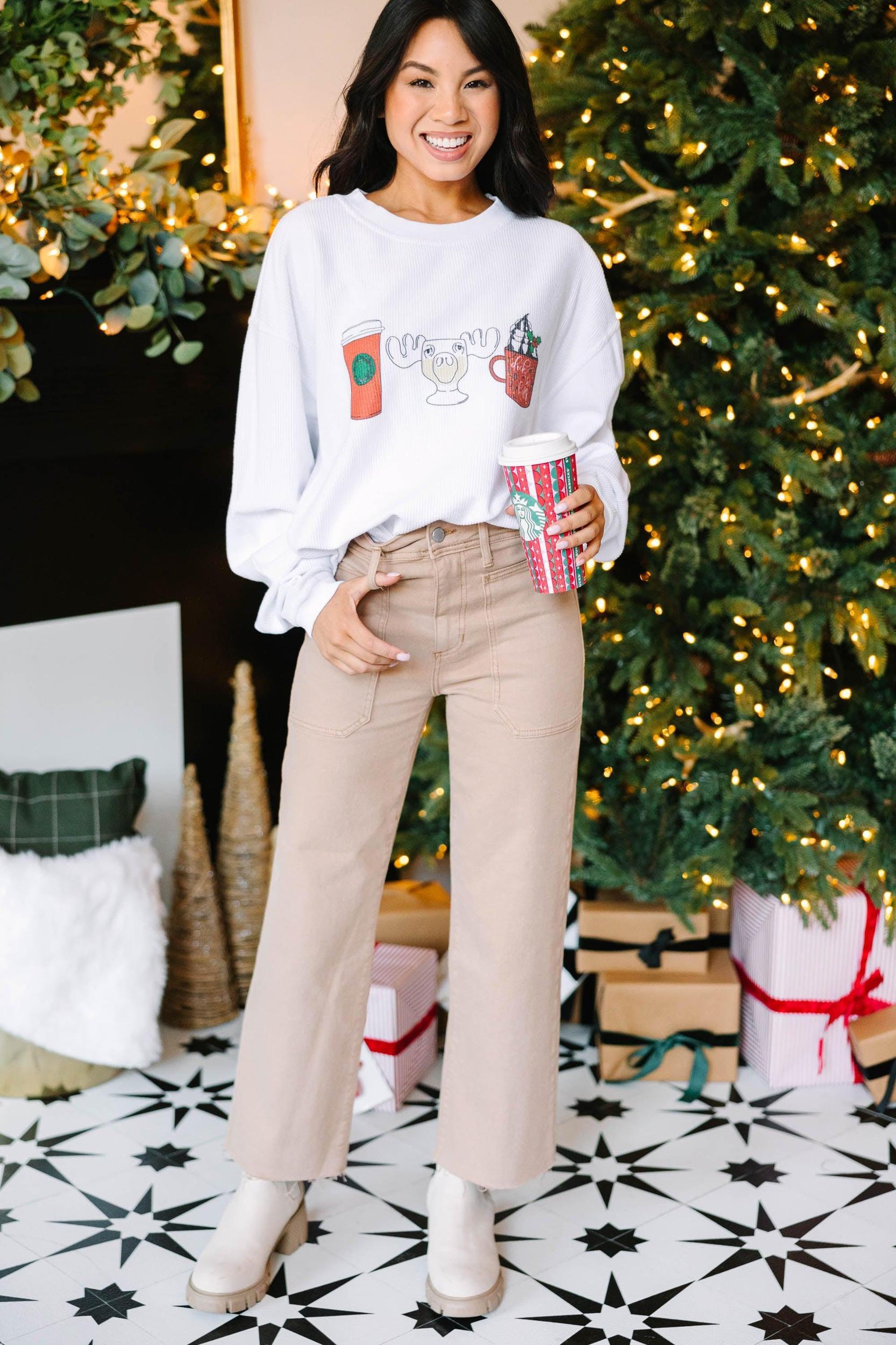 Holiday Cheer White Graphic Corded Sweatshirt Female Product Image
