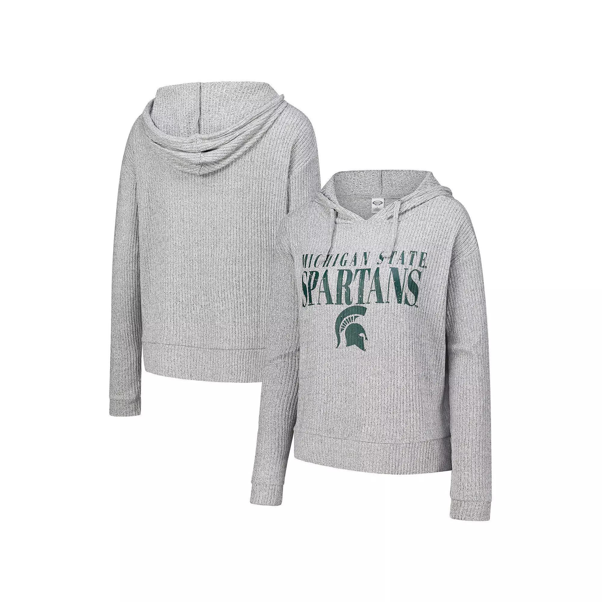 Women's Concepts Sport Heather Gray Michigan State Spartans Juniper Soft Modest Cropped Long Sleeve Hoodie T-Shirt, Size: Small, Grey Product Image