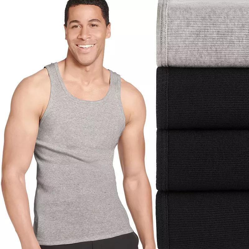 Men's Jockey® 4-Pack Fitted Tank Top A-Shirts, Size: Medium, White Gray Black Product Image