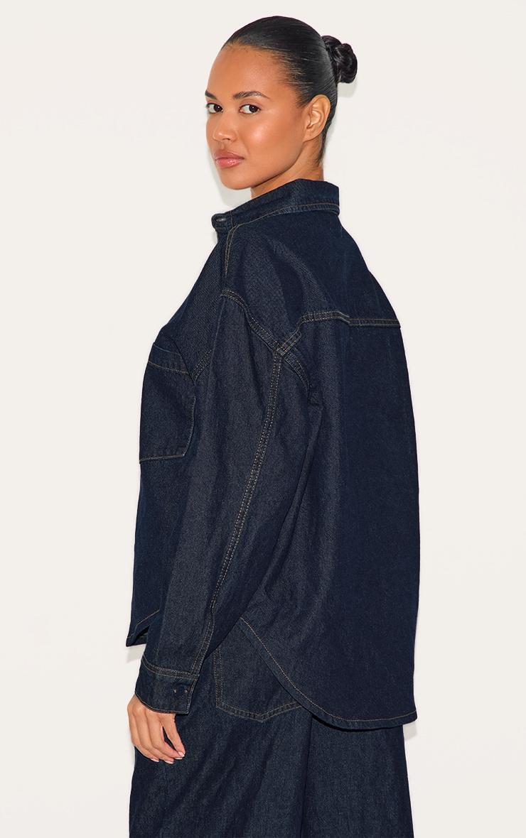  Dark Indigo Dip Hem Button Up Denim Shirt Product Image