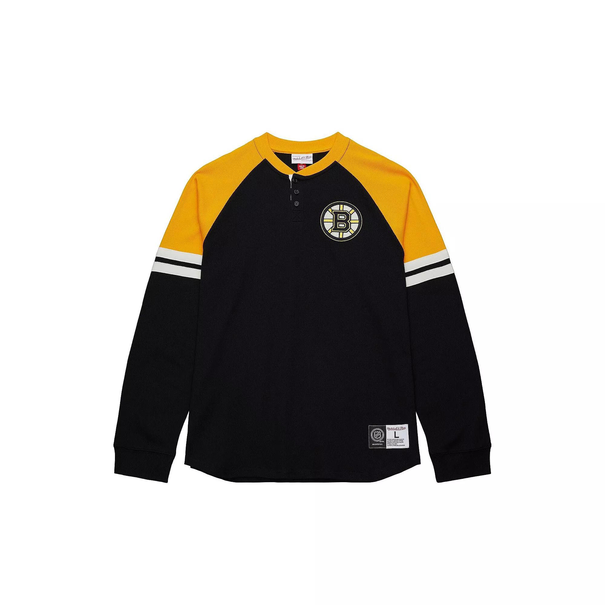 Men's Mitchell & Ness  Black Boston Bruins Thermal Henley Long Sleeve T-Shirt, Size: Small Product Image