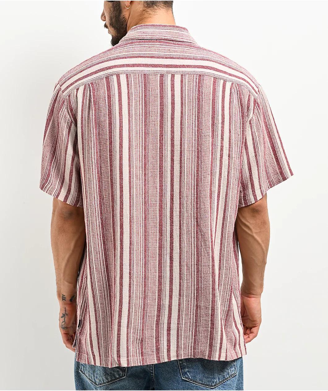 Brixton Bunker Striped Woven Red Short Sleeve Button Up Shirt Product Image