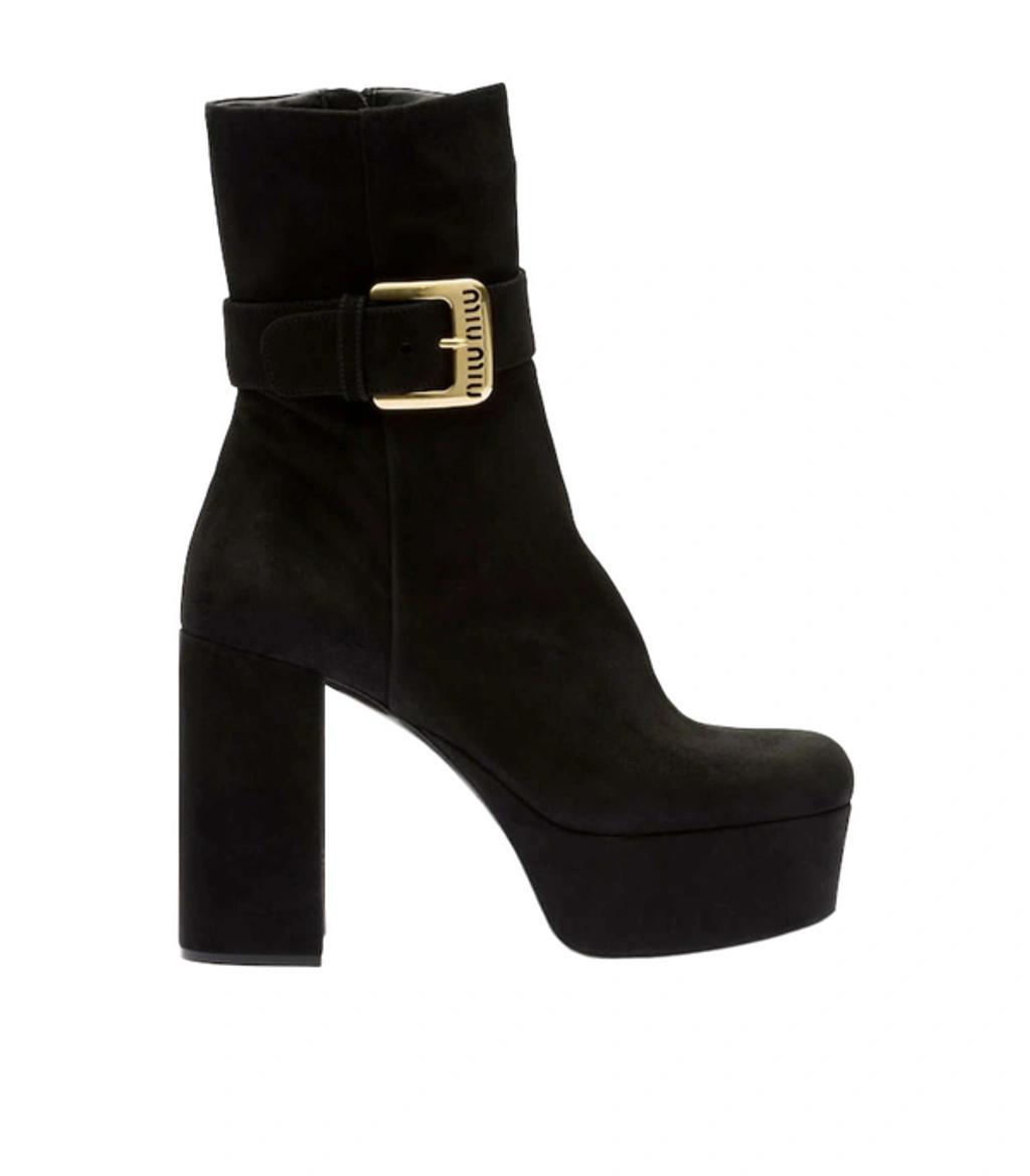 MIU MIU Suede Platform Booties In Black Product Image