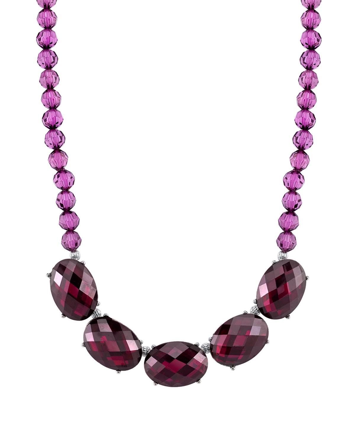 1928 Silver Tone Simulated Crystal and Bead Necklace, Womens Purple Product Image