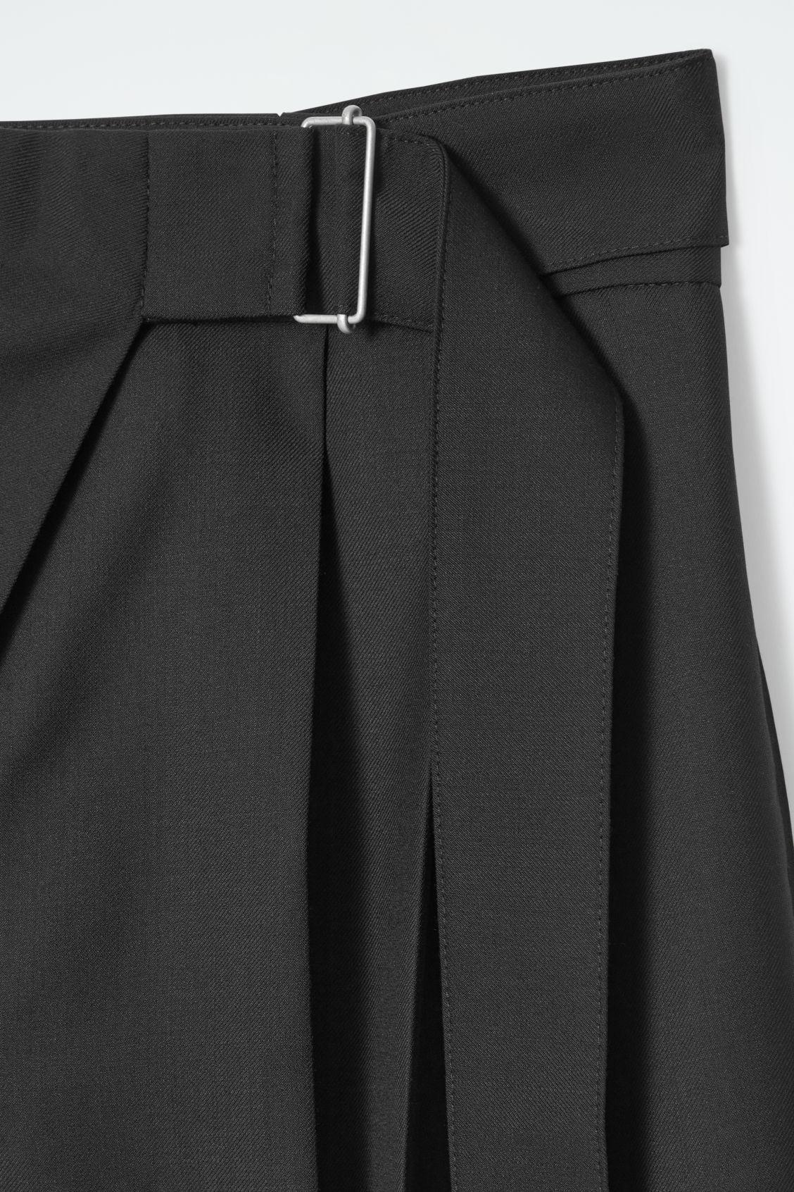 RELAXED BELTED WRAP-FRONT WOOL PANTS Product Image