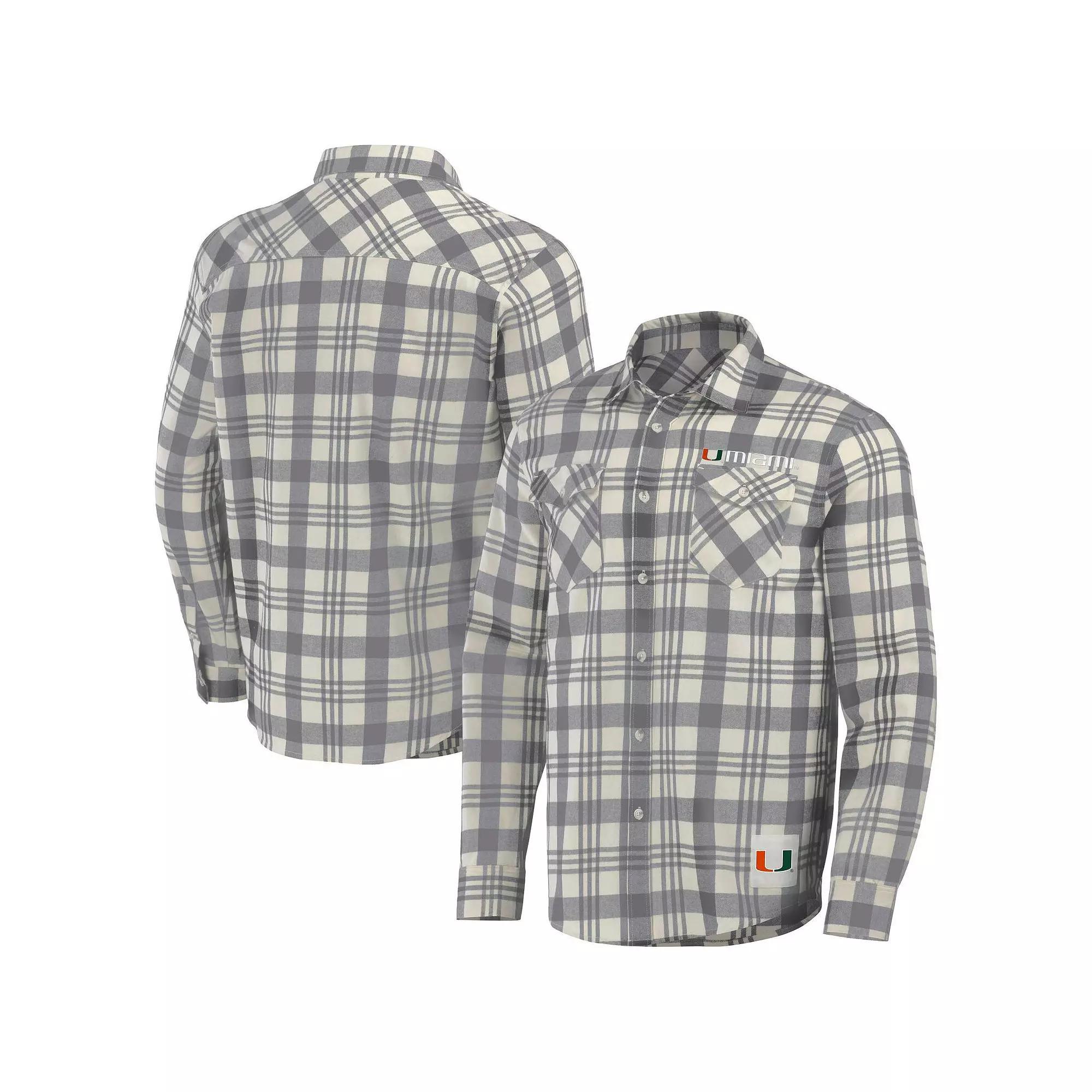 Men's Darius Rucker Collection by Fanatics Gray/Natural Miami Hurricanes Plaid Flannel Long Sleeve Button-Up Shirt, Size: Small, Grey Product Image