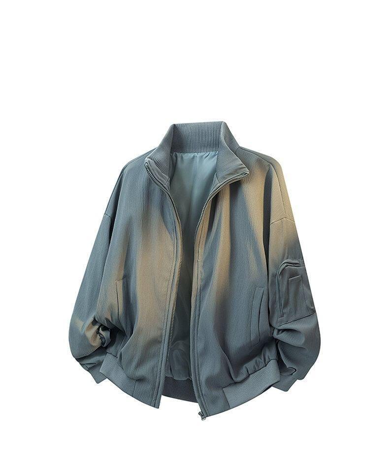 Stand Collar Plain Oversized Zip Jacket Product Image