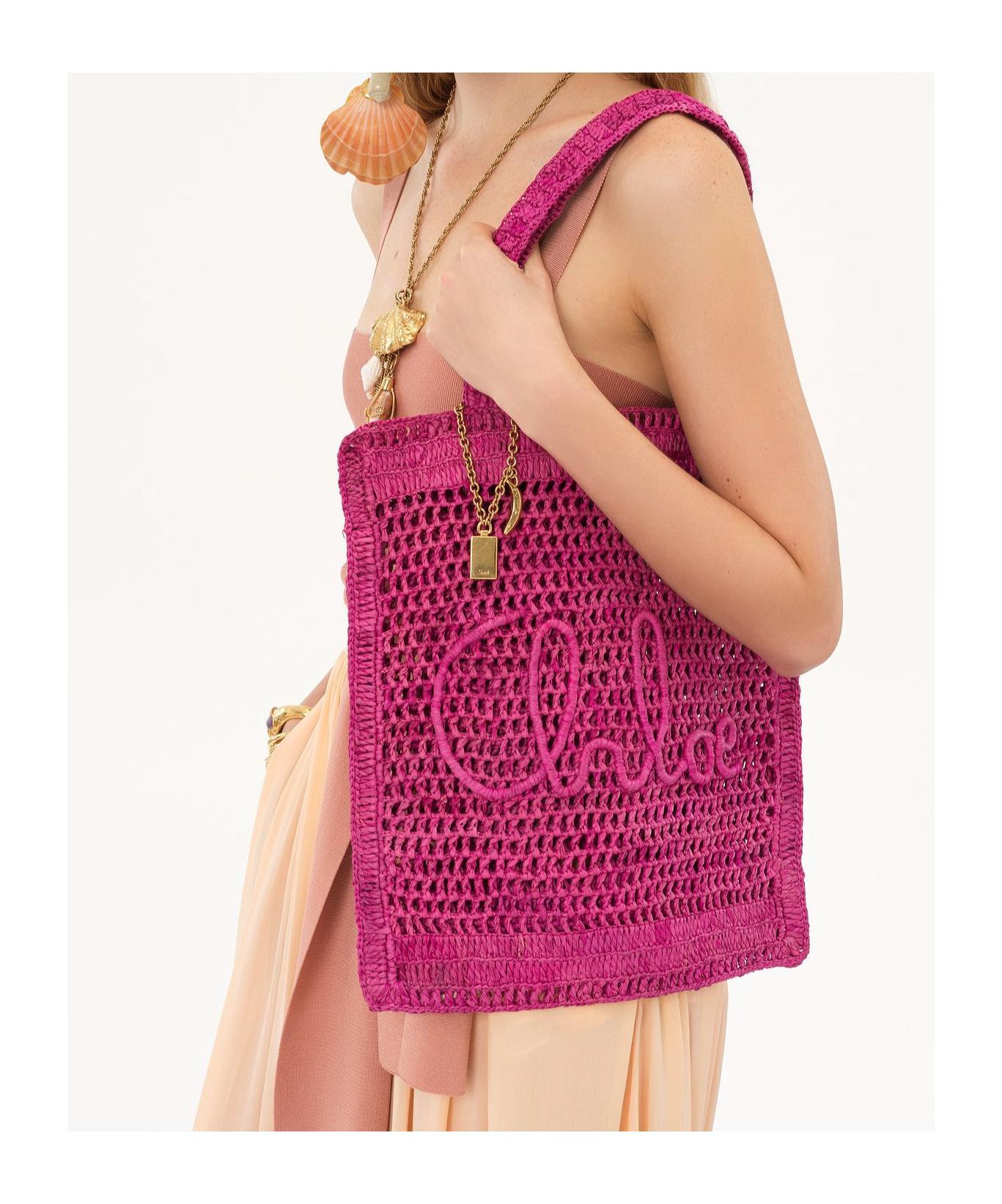 CHLOÉ Chloe Women Fuchsia Raffia Estate Banana Shopping Bag In Fuchsiarose Product Image