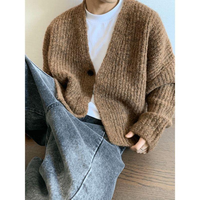 V-Neck Plain Cardigan Product Image
