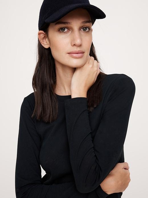 Airy Cotton Crepe Crew-Neck T-Shirt Product Image