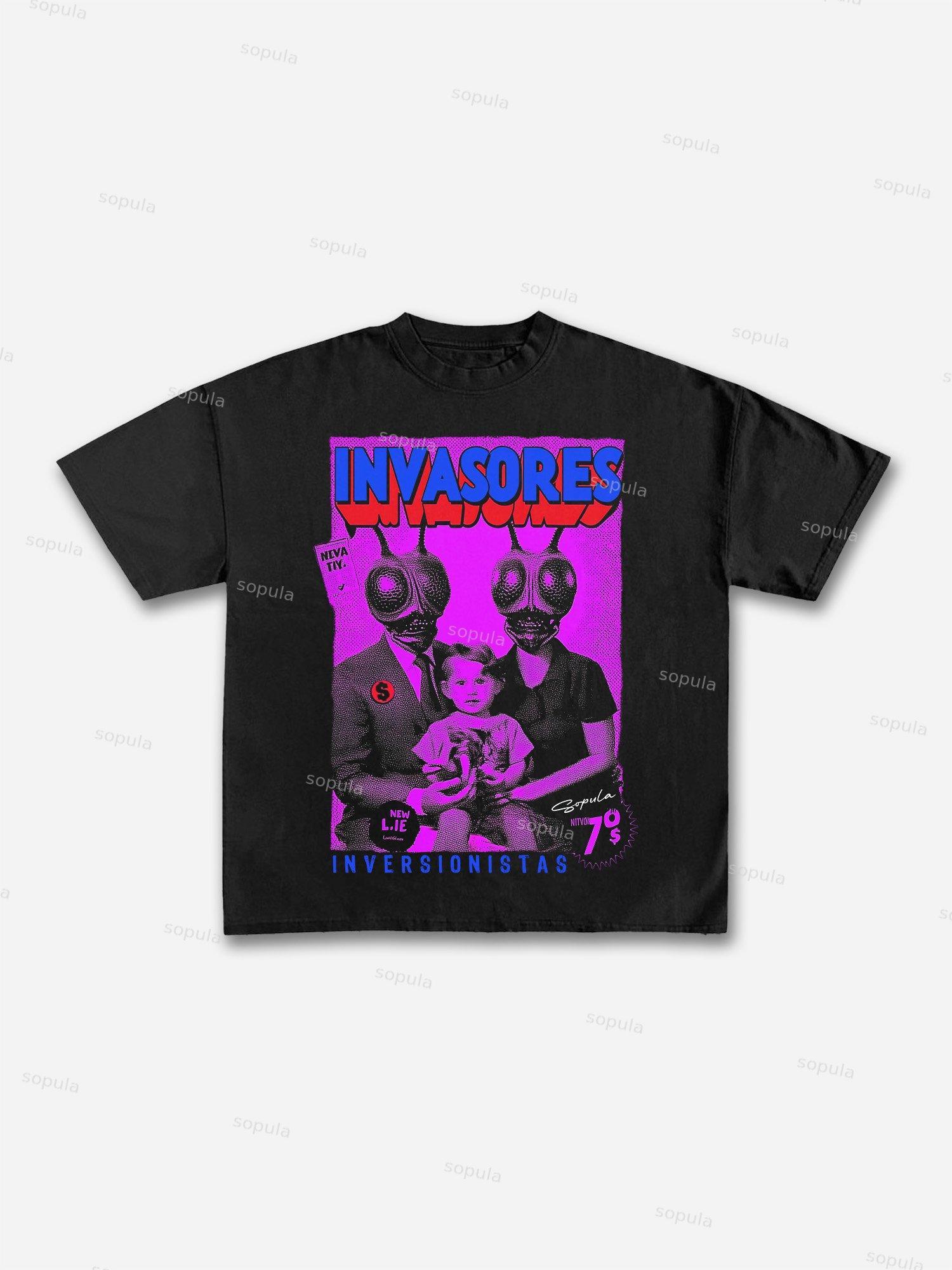 Mask Lip Never Look Back Print Cotton T-shirt Product Image