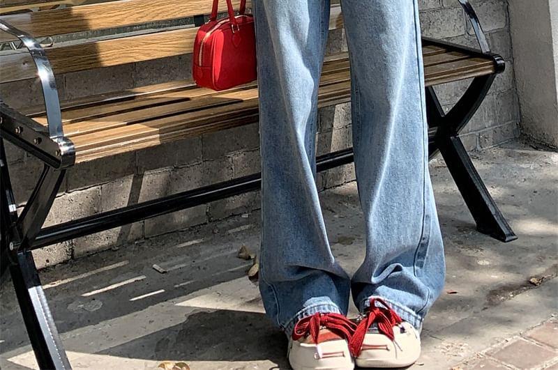 Mid Waist Washed Wide Leg Jeans Product Image