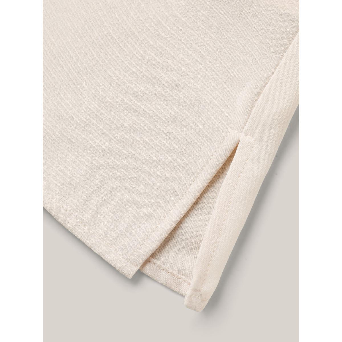 Plus Size Beige Collar Tie Color Contrast Blouse Women Short sleeve Ribbon-tied collar Work Blouses BloomChic 18-20/2X Product Image