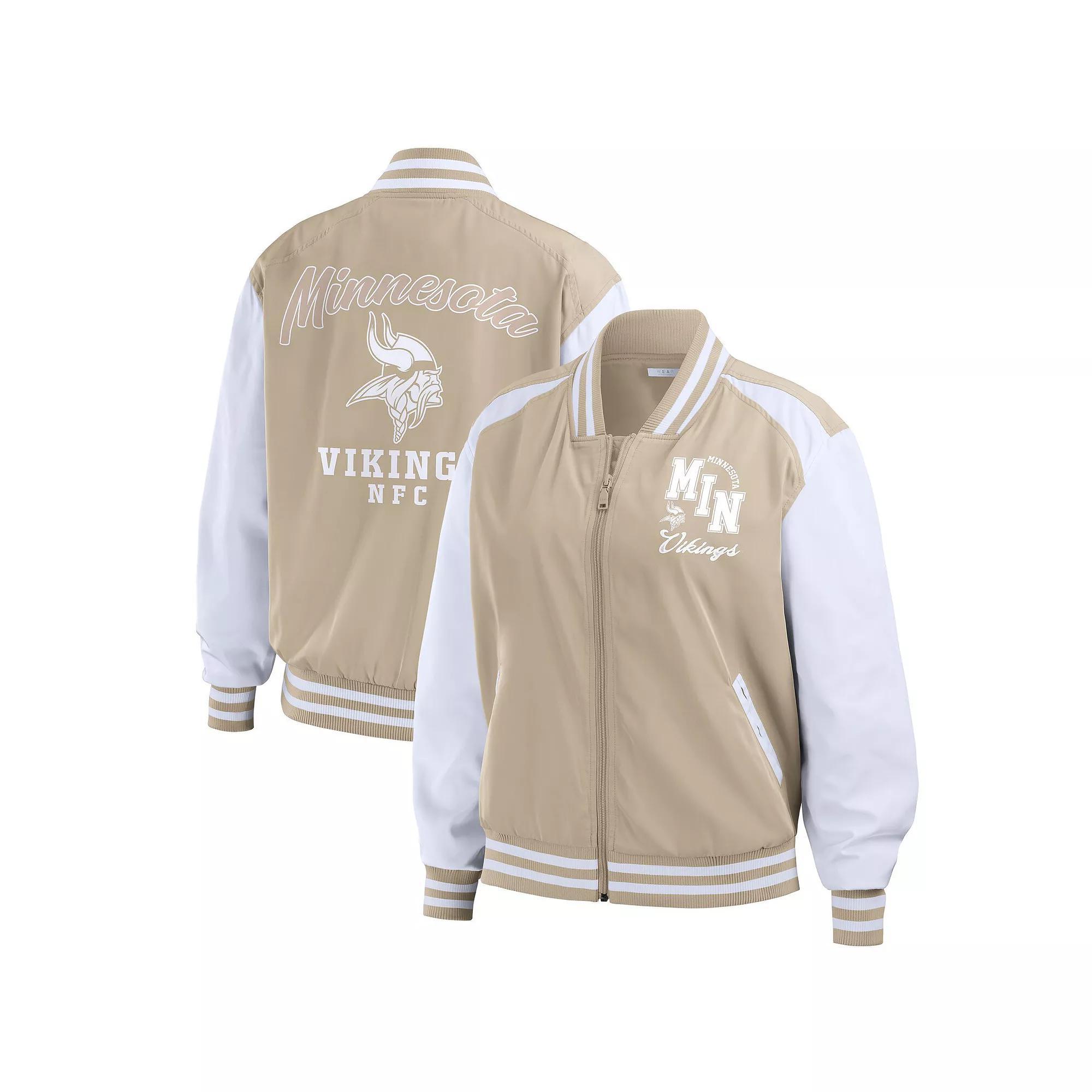 Women's WEAR by Erin Andrews Tan Minnesota Vikings Tonal Full-Zip Bomber Jacket Tonal Full-Zip Bomber Jacket, Size: XL, Team Product Image