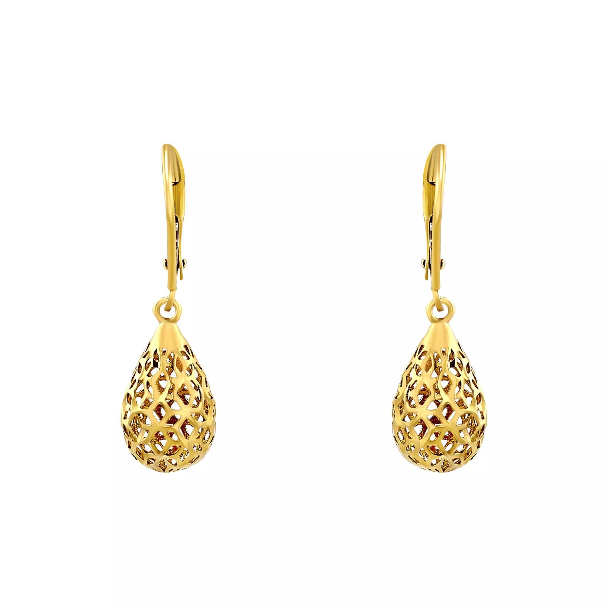 Primavera 24k Gold Over Silver 3D Textured Teardrop Earrings, Womens, Gold Tone Product Image