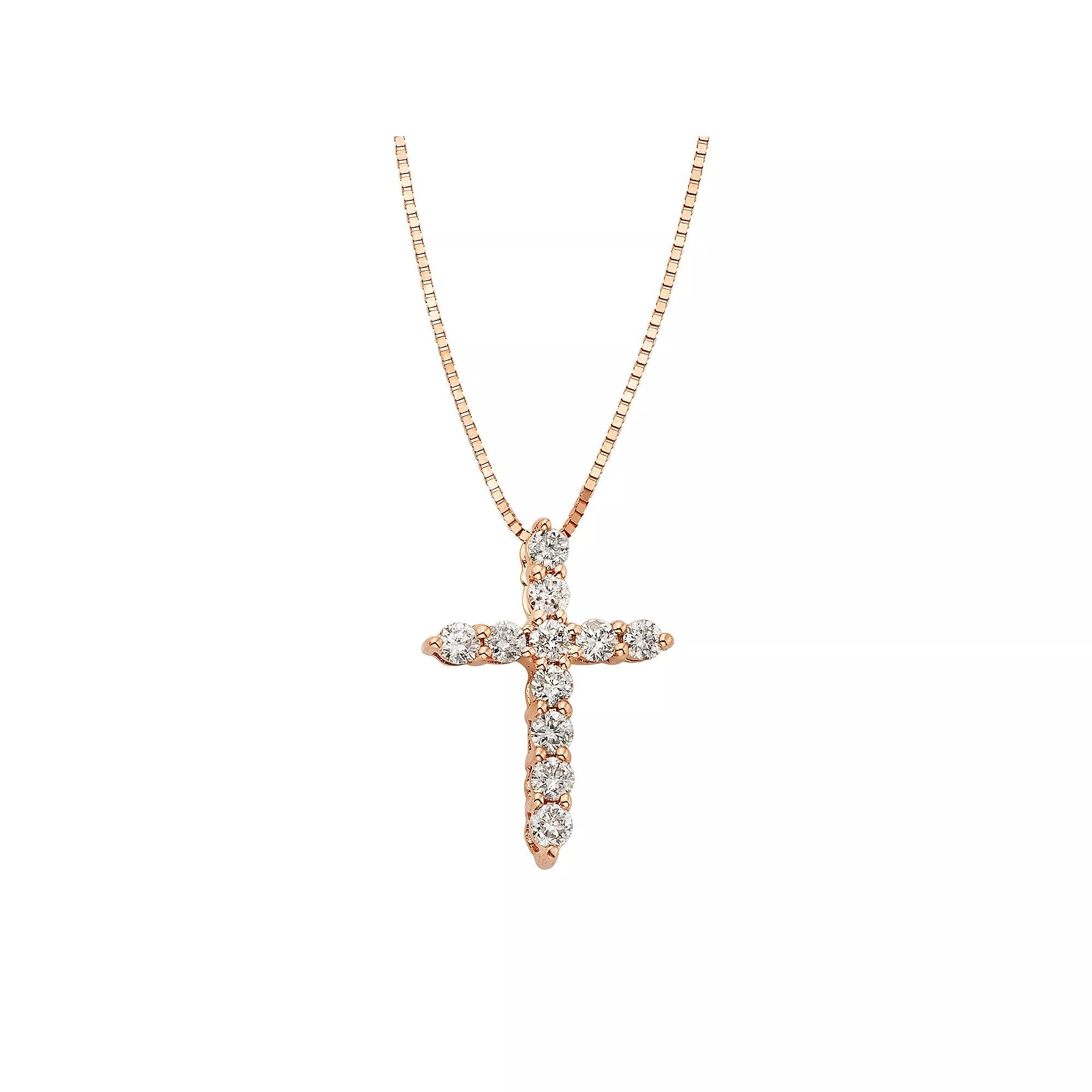 The Regal Collection 1/4 Carat T.W. IGL Certified Diamond 14k Gold Cross Pendant Necklace, Women's, Size: 18", Pink Product Image