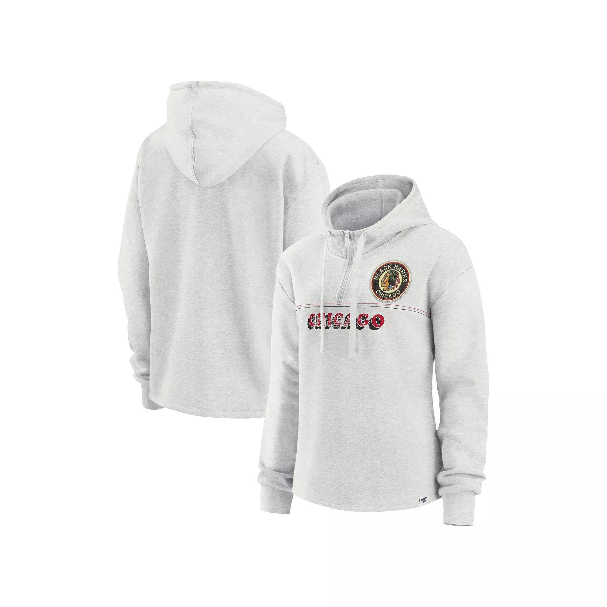 Women's Fanatics Branded Ash Chicago Blackhawks True Classics Legacy Quarter-Zip Hoodie, Size: 3XL Product Image