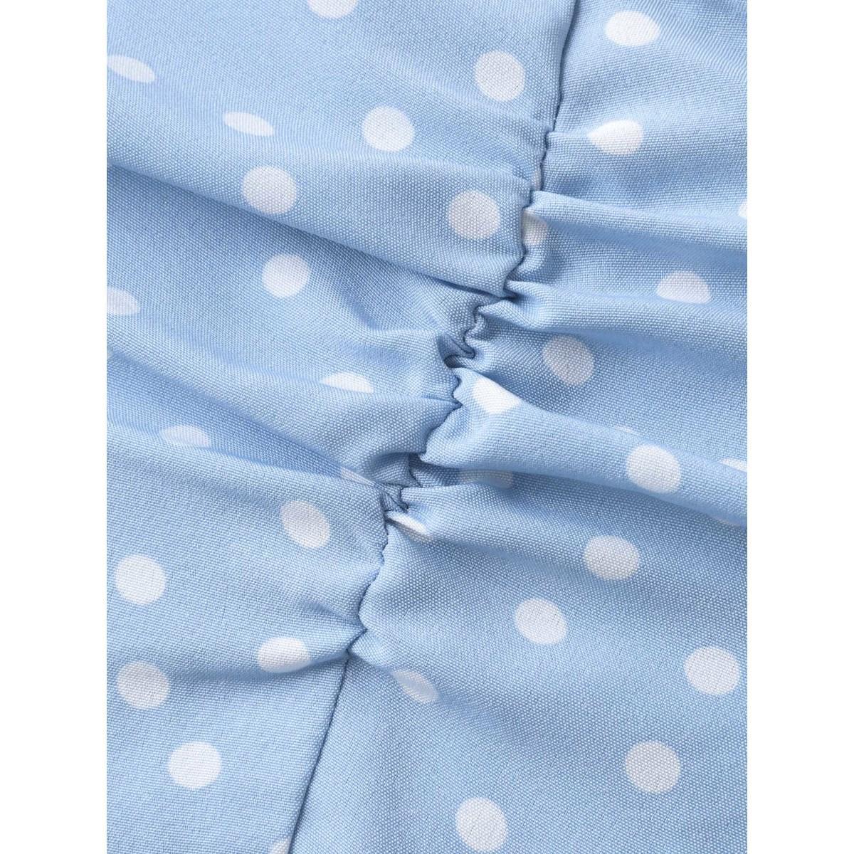 Plus Size Ruffle Trim Polka Dots Pockets Midi Dress LightBlue Women Non Short sleeve Curvy BloomChic 12/L Product Image