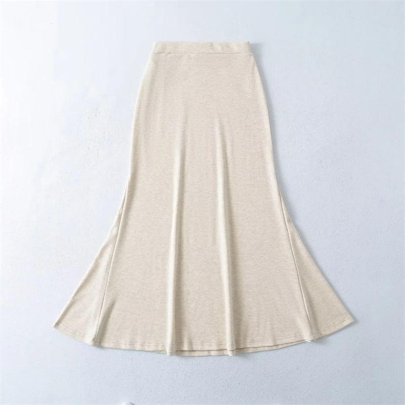 High Waist Plain Maxi Fishtail Skirt Product Image