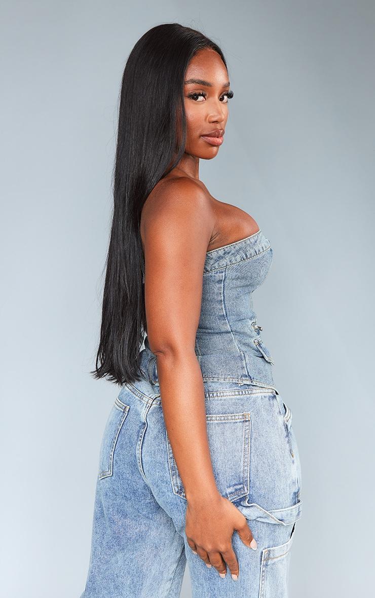 Shape Vintage Wash Denim Zip Detail Bandeau Corset Product Image