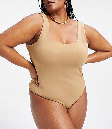 Good American Plus Size Scuba Knit Modern Square Neck Sleeveless Wide Strap Tank Bodysuit Product Image