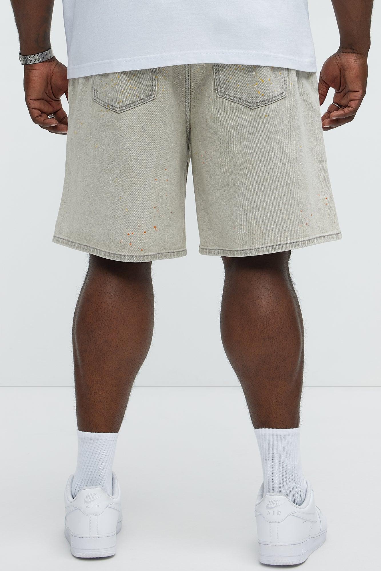 These Streets Paint Splattered Relaxed Denim Shorts - Grey Product Image