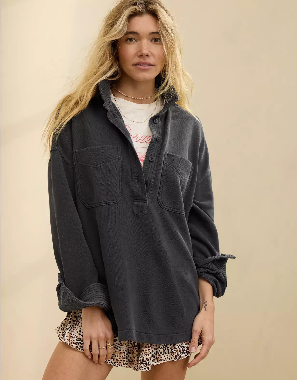 Aerie Popover Polo Sweatshirt Product Image
