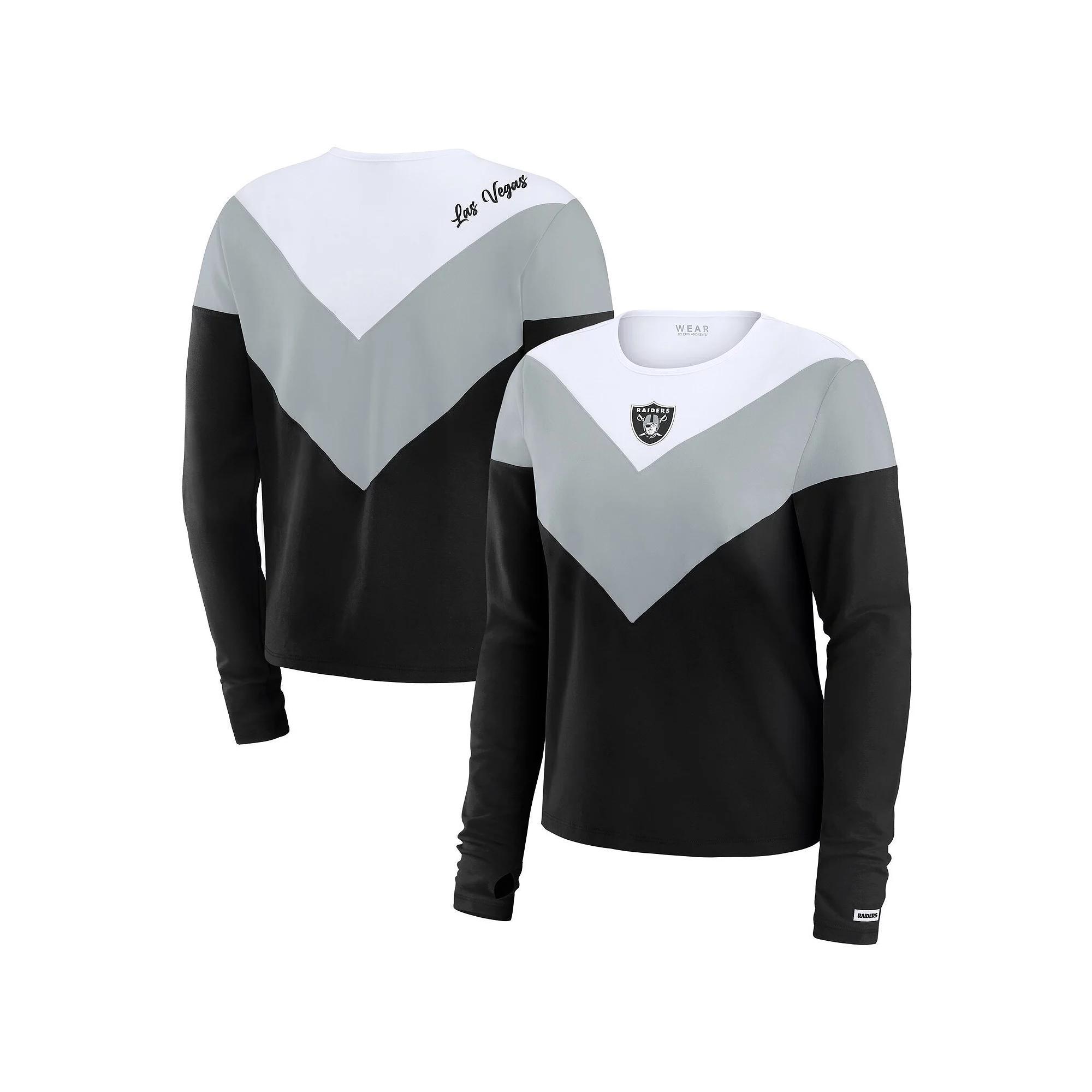 Women's WEAR by Erin Andrews Black/Silver Las Vegas Raiders Chevron Tri-Blend Long Sleeve T-Shirt, Size: Large, Lvr Black Product Image