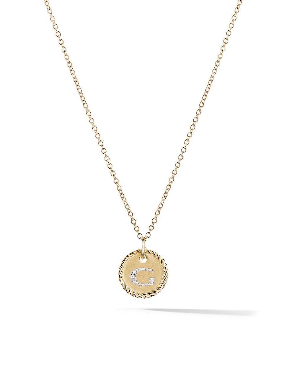 David Yurman Cable Collectibles Initial Pendant with Diamonds in Gold on Chain, 16-18 Product Image