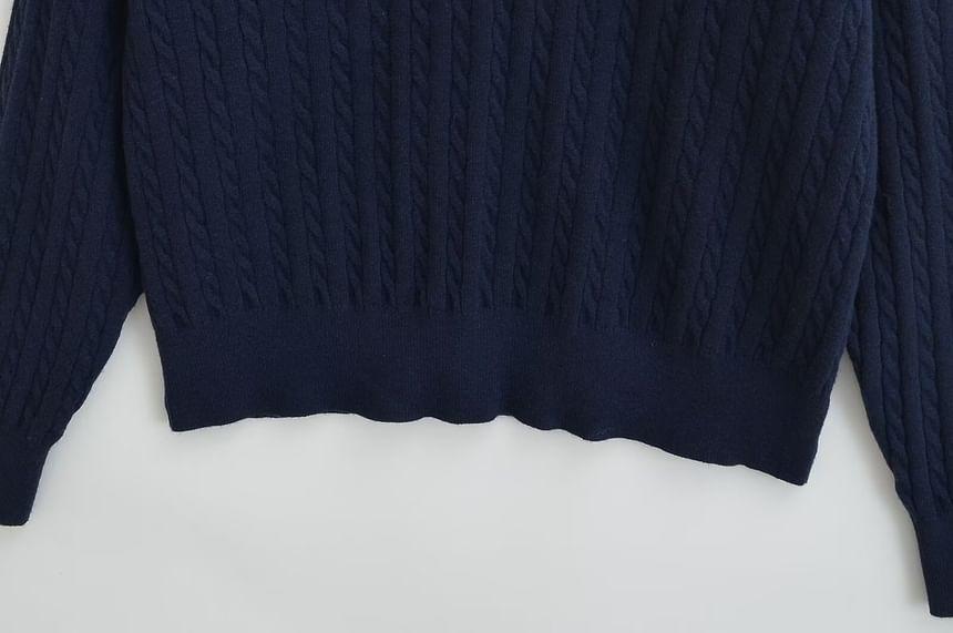 Polo Collared Plain Cable Knit Sweater Product Image