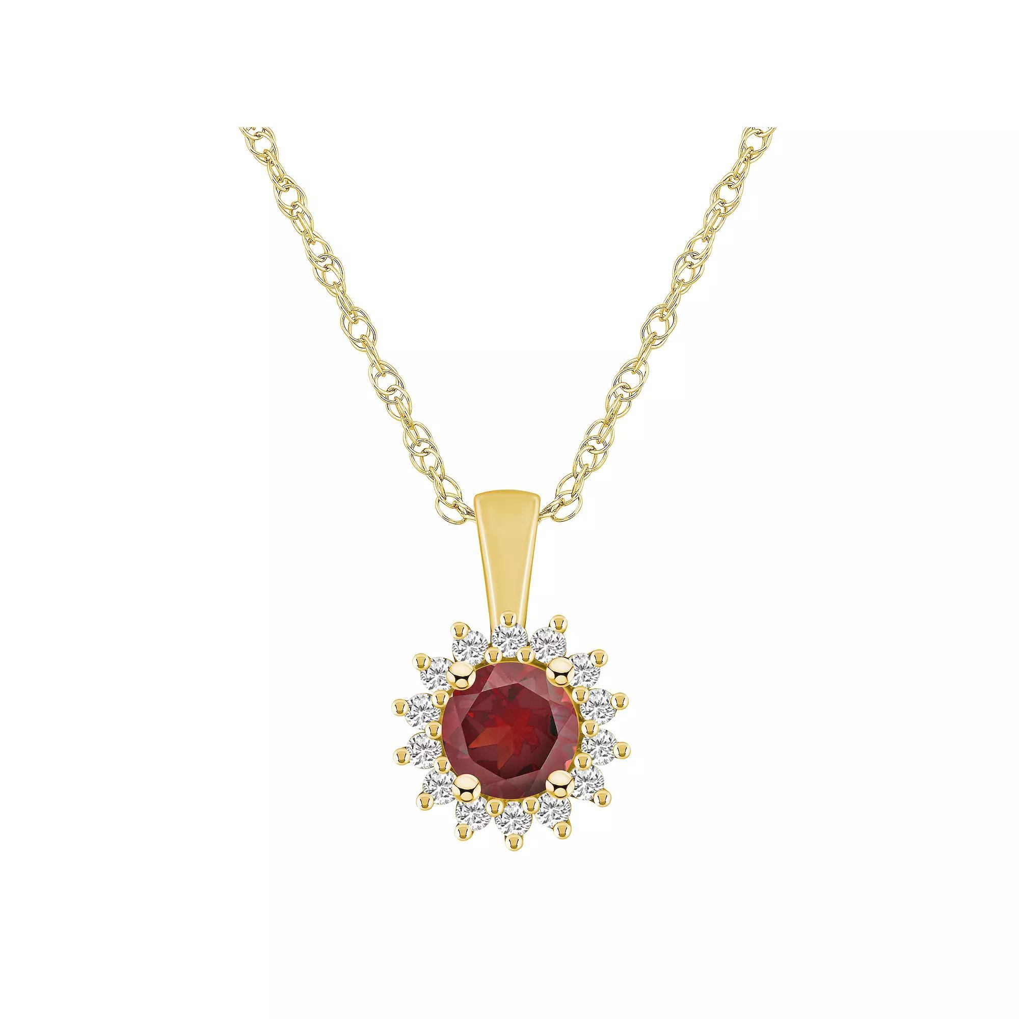 Alyson Layne 14k Gold Round Amethyst & 1/4 Carat T.W. Diamond Halo Pendant Necklace, Women's, Size: 18" Product Image