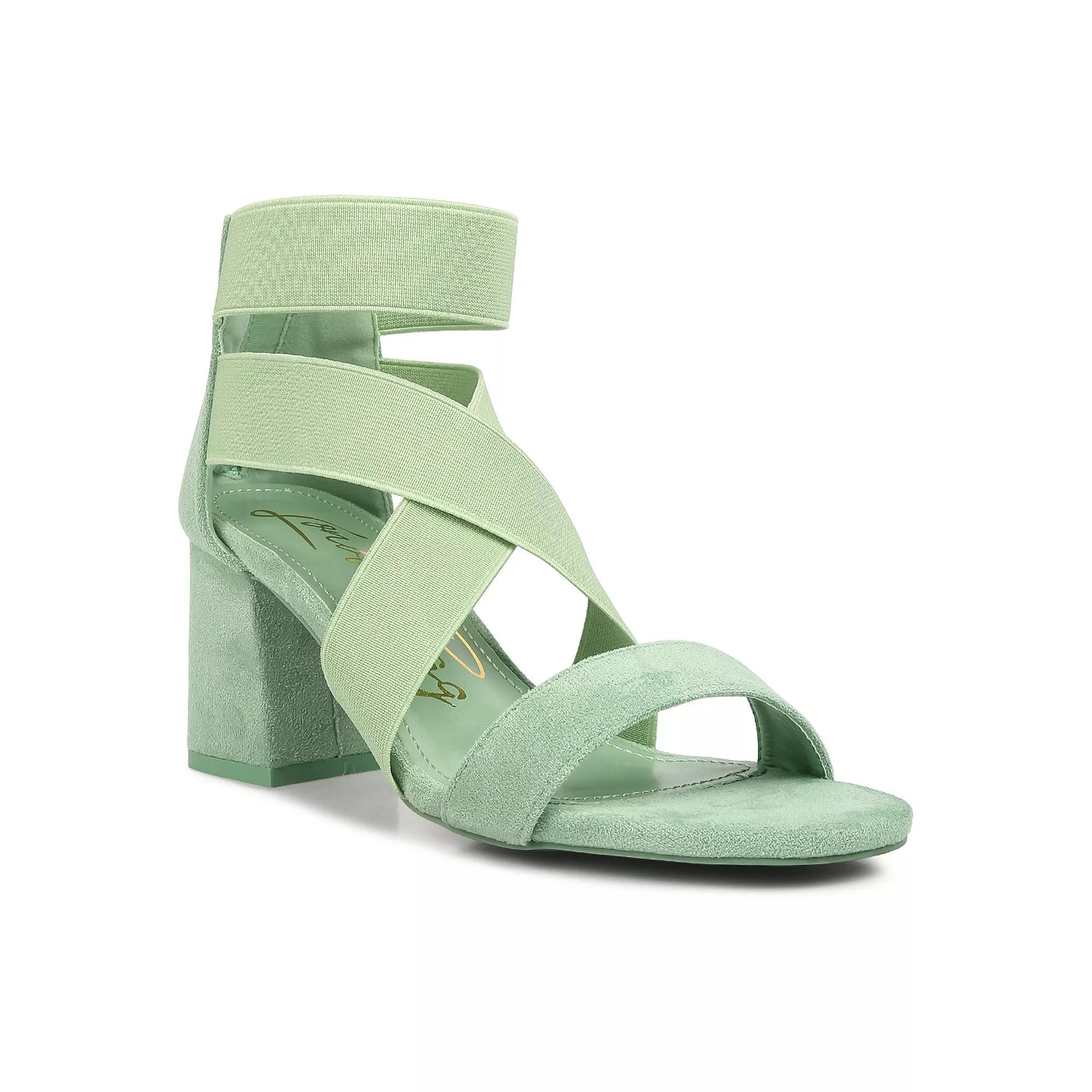London Rag Women's Elastic Strappy Block Heel Sandals, Size: 5, Green Product Image