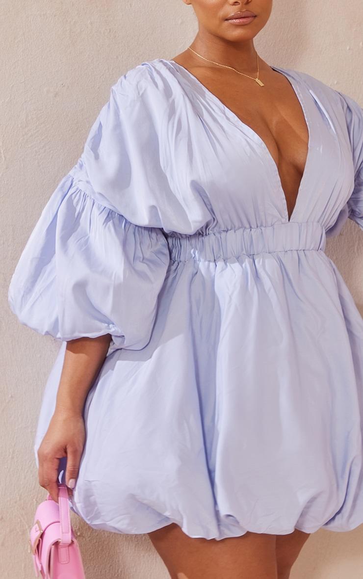 Plus Dusty Blue Puff Sleeve Puffball Hem Shift Dress Product Image