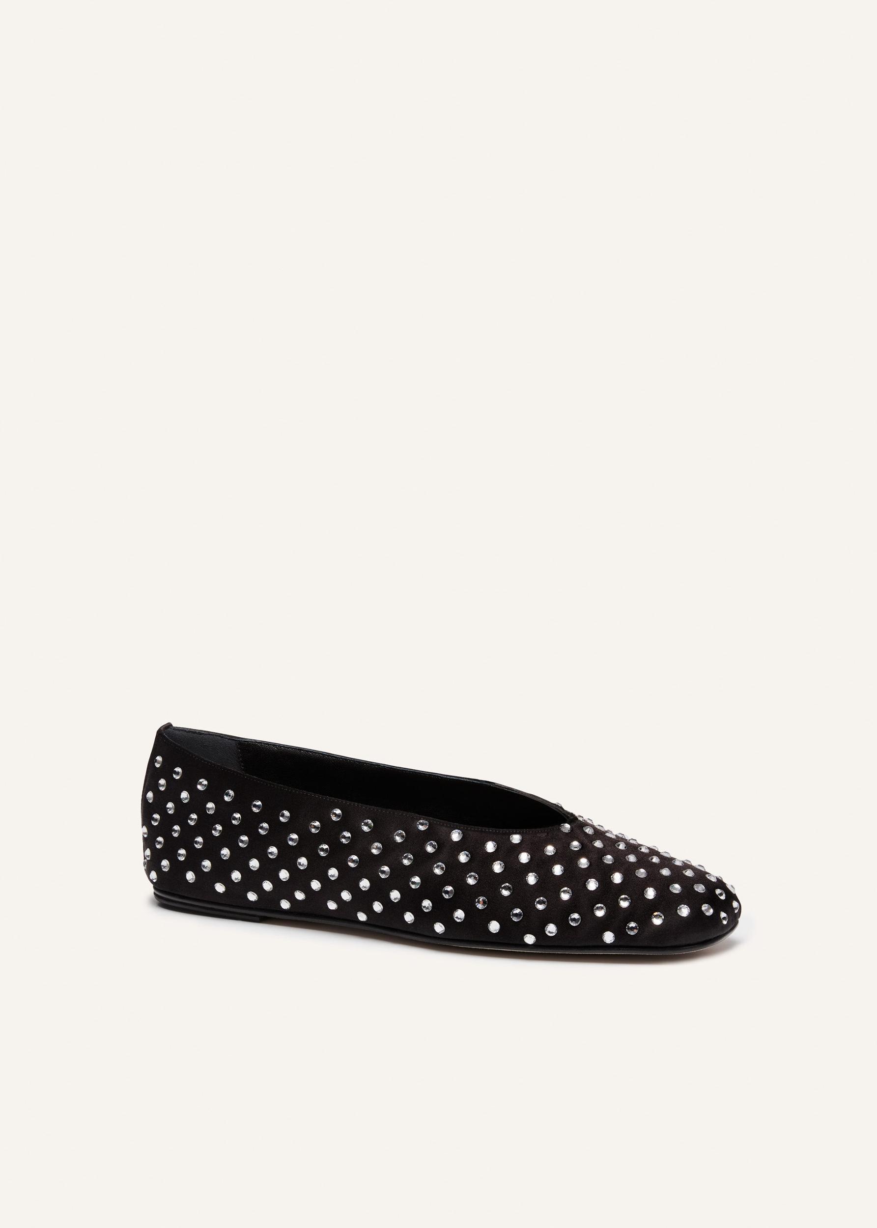 Satin ballet flats in black crystals Product Image