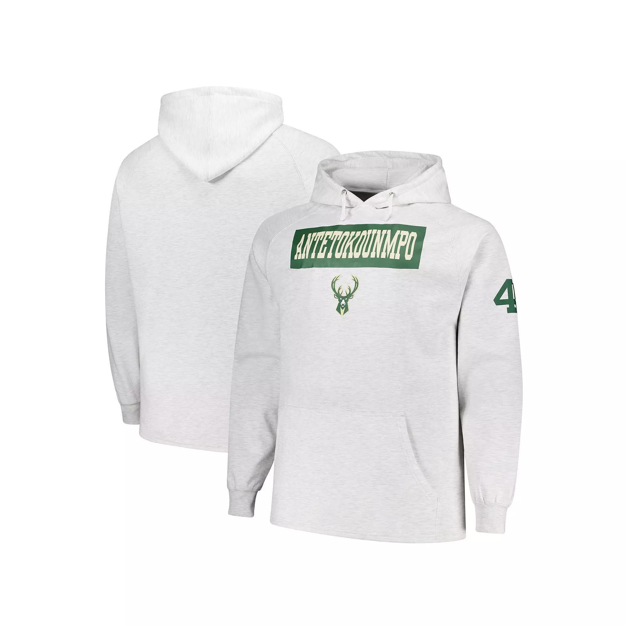 Men's Profile Giannis Antetokounmpo Ash Milwaukee Bucks Big & Tall Player Double Face Tri-Blend Pullover Hoodie, Size: 2XLT, Black Product Image