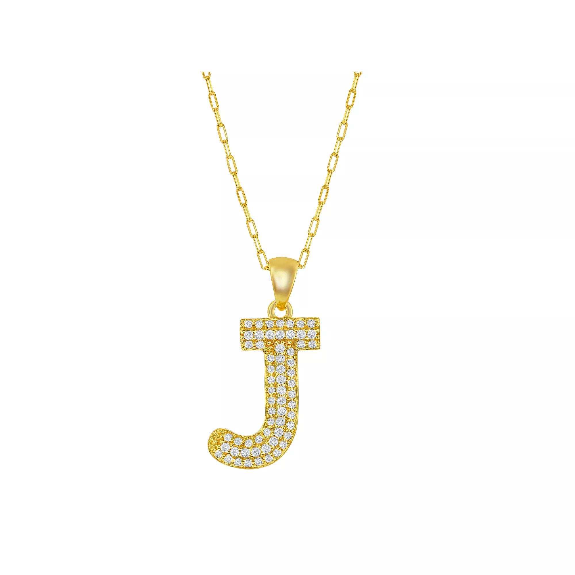 Sterling Silver Cubic Zirconia Block Initial Necklace, Women's, Size: 16-18" ADJ, H Product Image