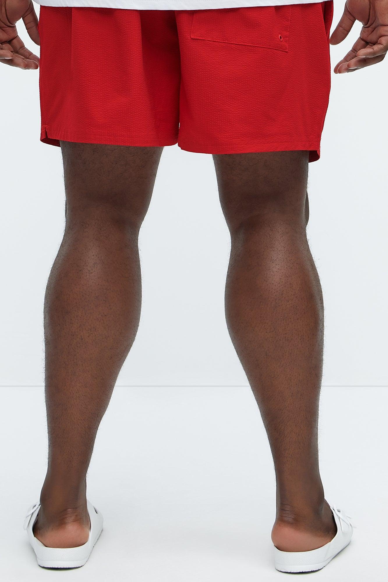 Seersucker Swim Mid Trunk - Red Product Image