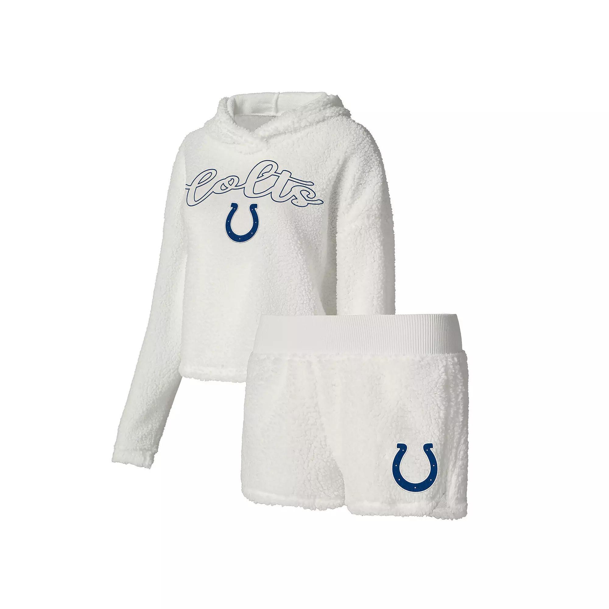 Women's Concepts Sport  White Indianapolis Colts Fluffy Pullover Sweatshirt & Shorts Sleep Set, Size: 2XL Product Image