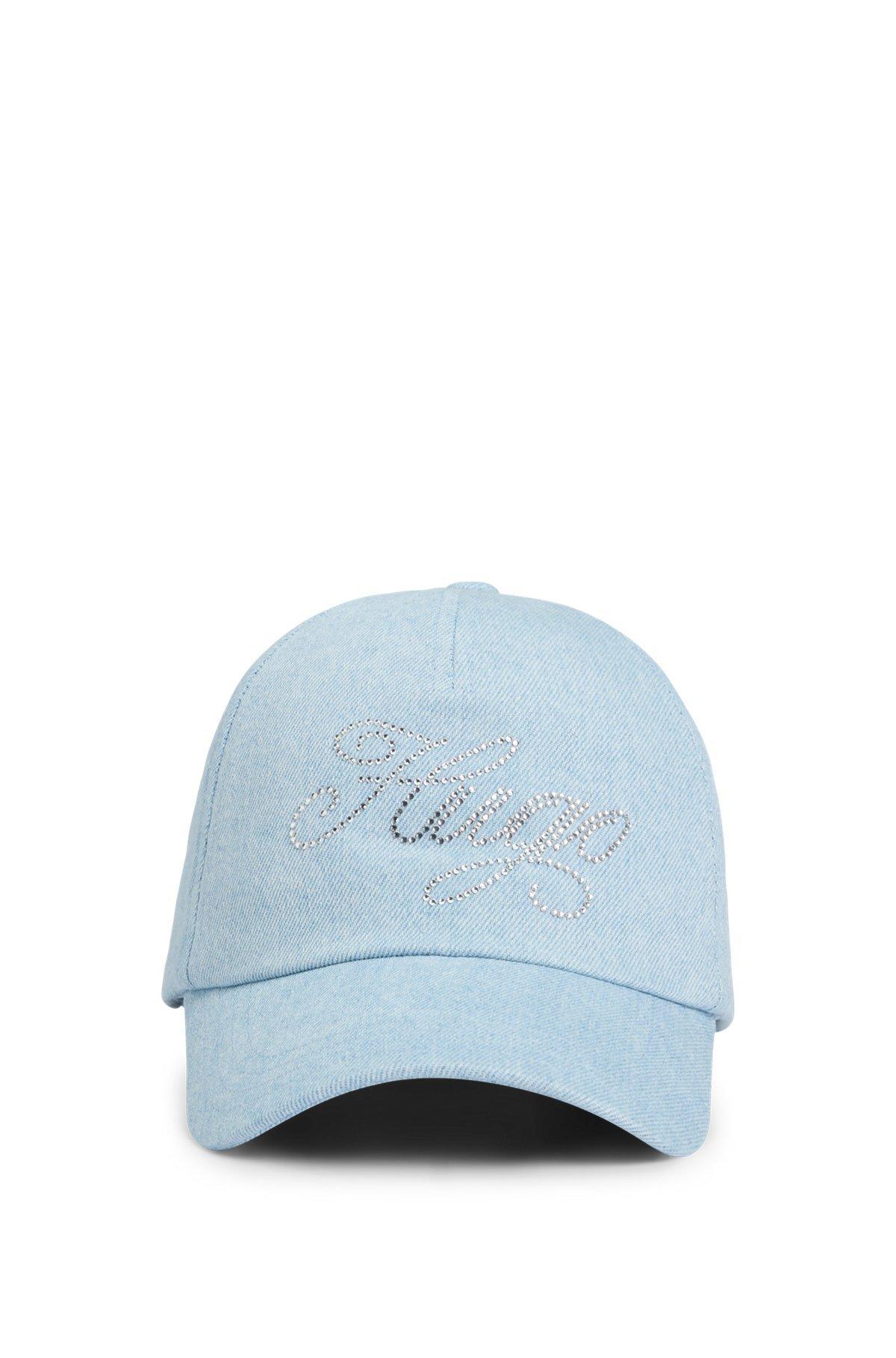 Denim cap with crystal-studded logo Product Image