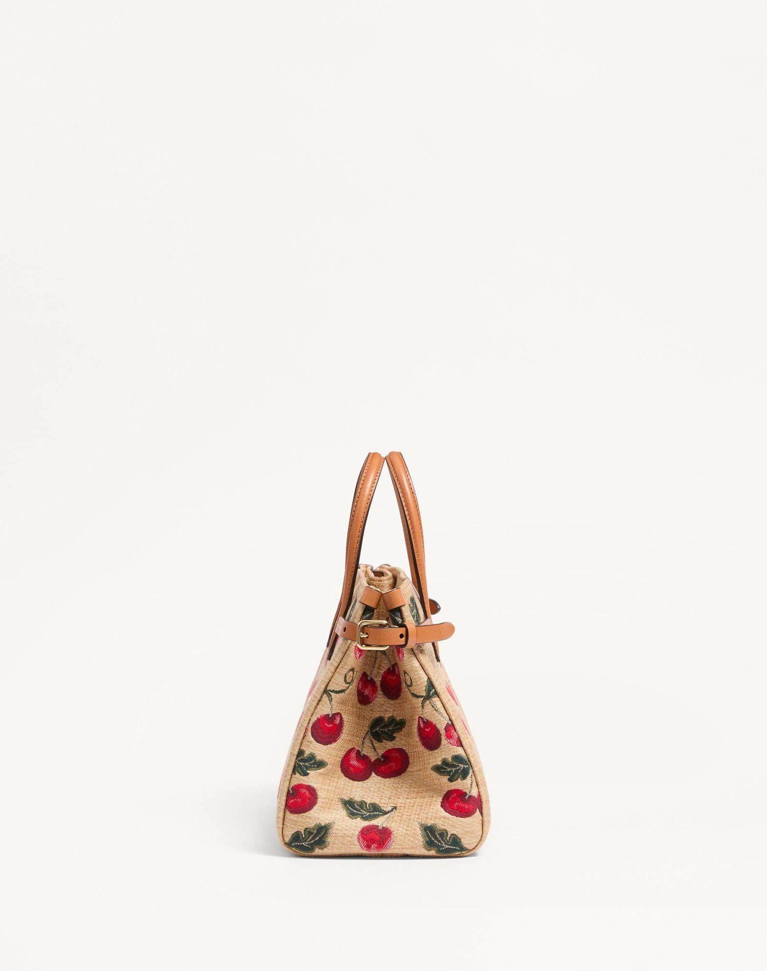 Valentino Garavani Antibes Small Shopping Bag In Jacquard Raffia With Cherryfic Pattern Product Image