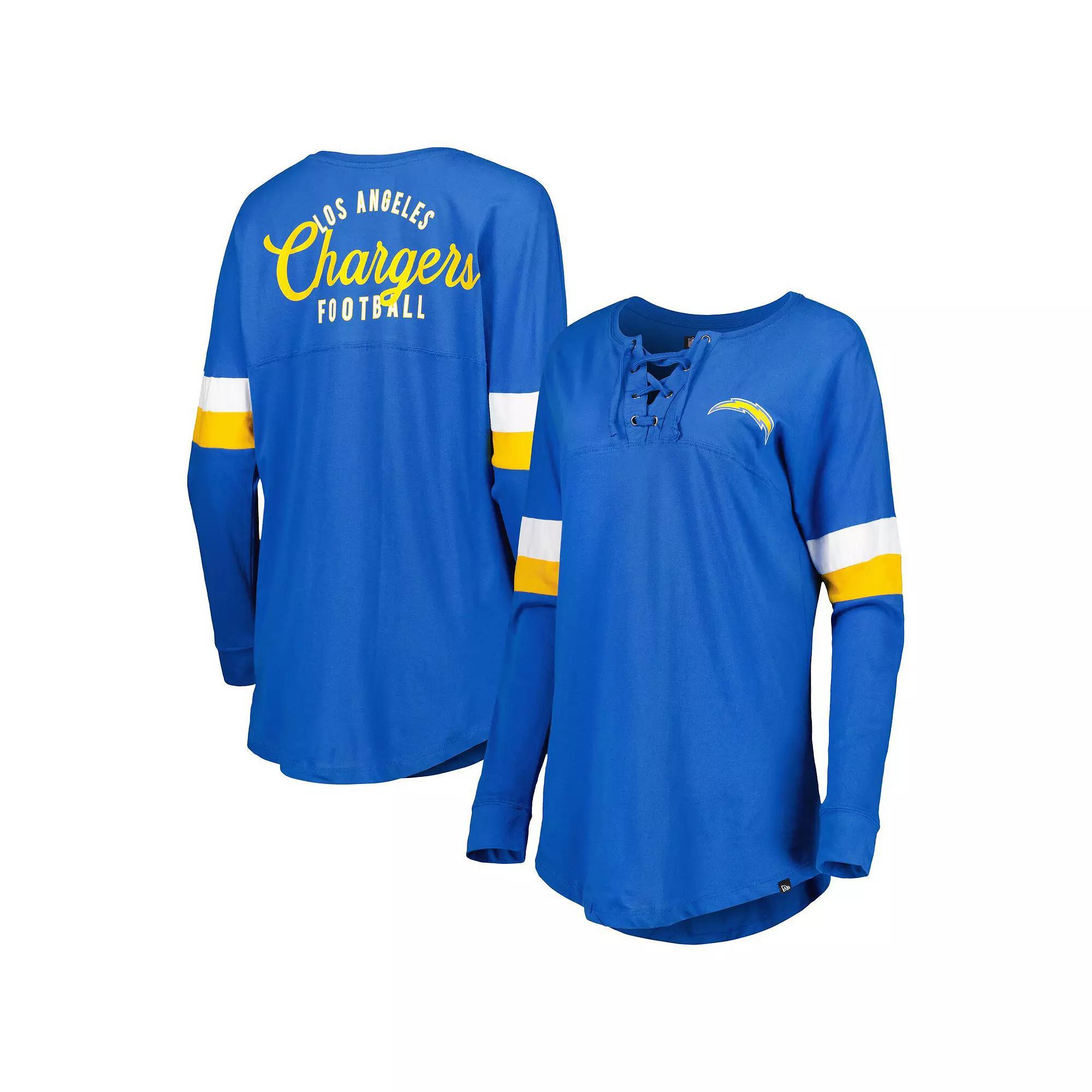 Women's New Era  Powder Blue Los Angeles Chargers Athletic Varsity Lightweight Lace-Up Long Sleeve T-Shirt, Size: 2XL Product Image