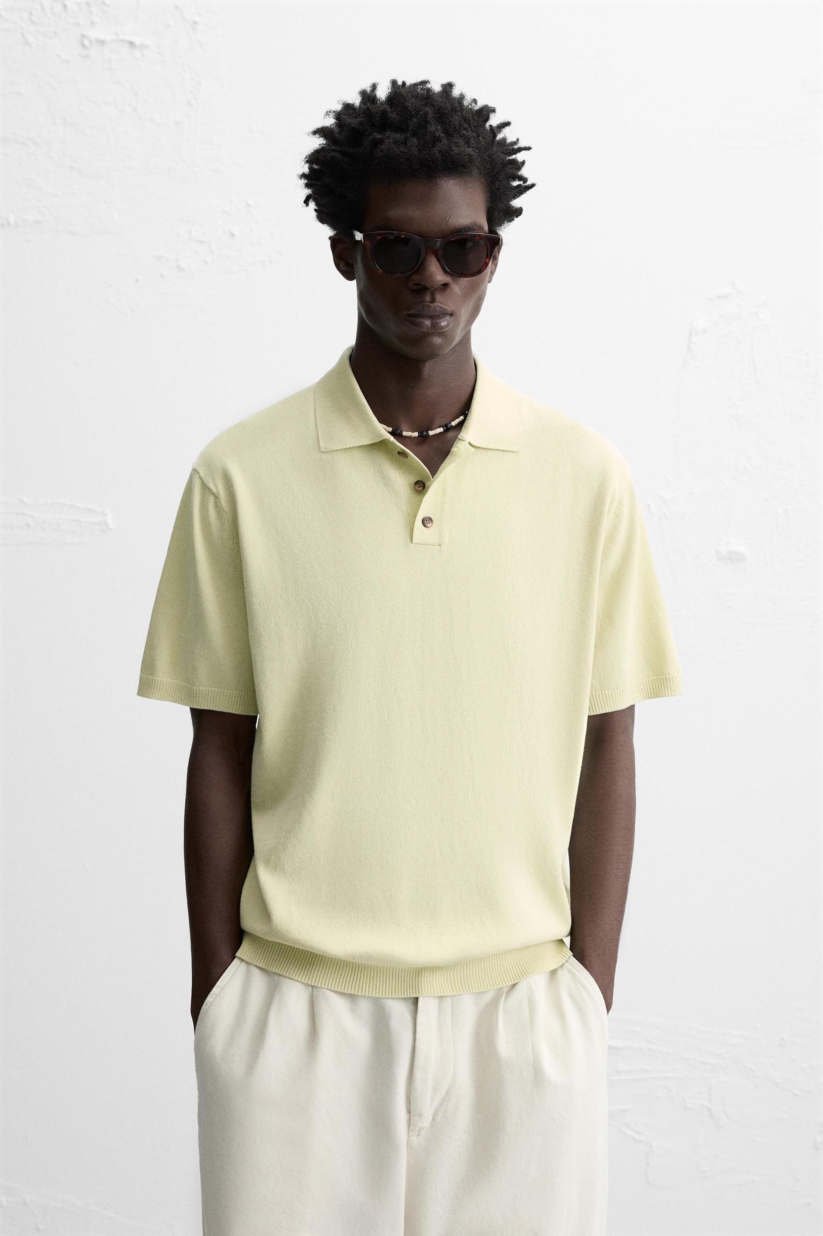WASHED COTTON KNIT POLO SHIRT Product Image