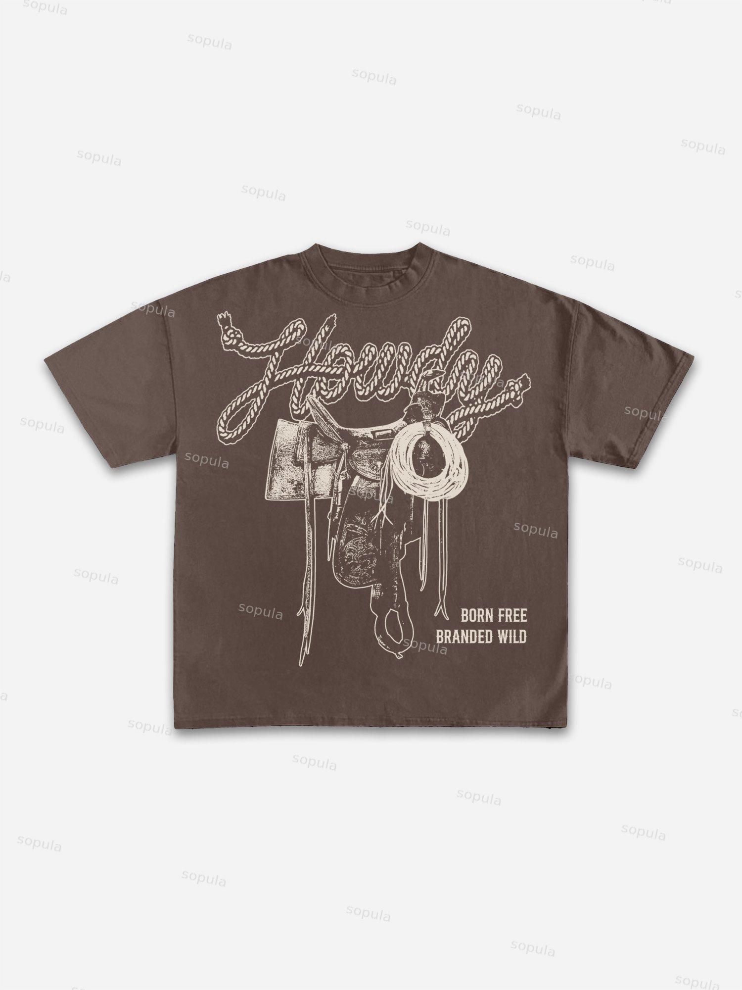 Howdy Cowboy Saddle Vintage Graphic Cotton T-shirt Product Image