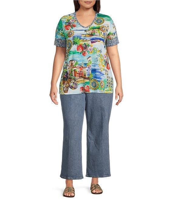 JOHNNY WAS Plus The Janie Favorite Scenic Print Knit V-Neck Short Sleeve Tee Product Image